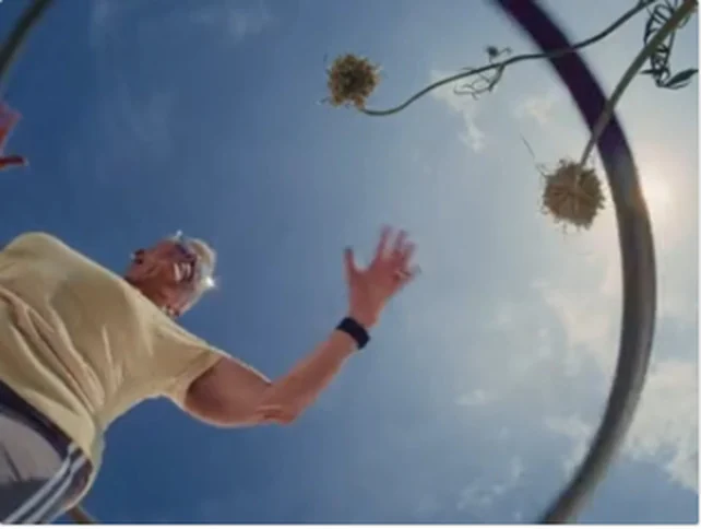 Low angle outdoor movement under blue sky